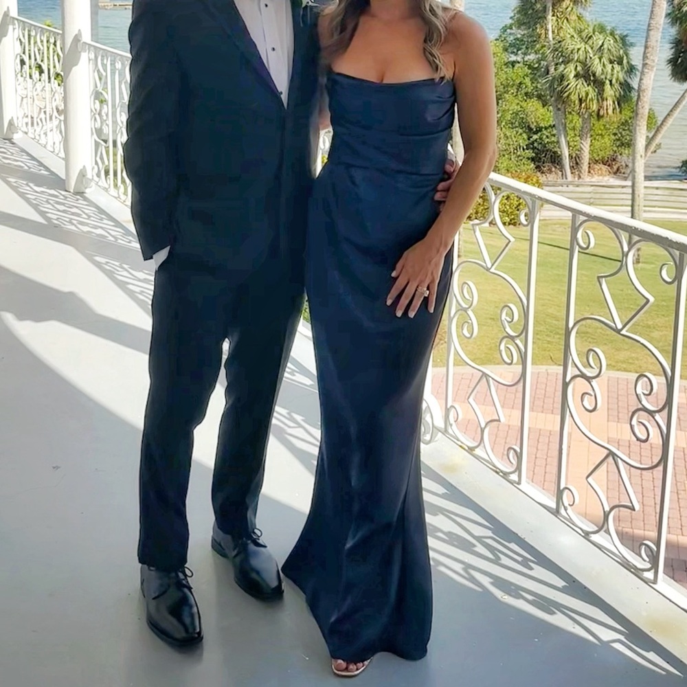 Nookie Emelie Strapless Gown in Navy Revolve Wedding Guest Dress